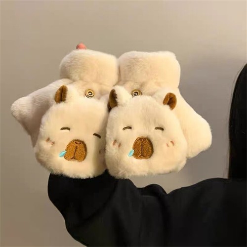 Thermal Winter Flip Top Fingerless Mittens Plush Convertible Women Warm Gloves - Picture 11 of 15