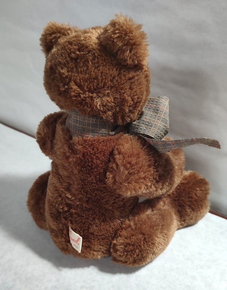 Gund 10" Brown Teddy Bear Jointed Plush 42625 Plaid Green Bow Polyester ...