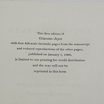 Joyce, James GIACOMO JOYCE 1st Edition Limited 1st Printing *read