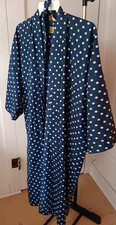 VINTAGE HARRIS FRANK KIMONO ROBE NAVY BLUE POLKA DOT POLYESTER 36 IN