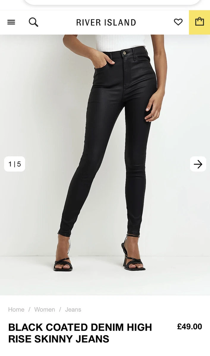 River Island Coated Denim High Rise Skinny Jeans - Black