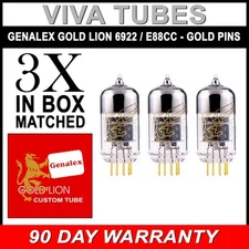 Brand New Matched Trio (3) Genalex Gold Pin Lion Reissue 6922 / E88CC Tubes