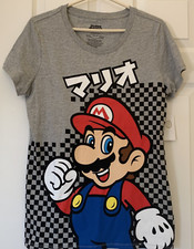 Super Mario Bros Nintendo T-Shirt Boys XXL Japanese Text Graphic Gray NEW RARE