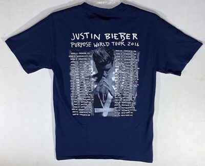 Justin Bieber 2016 Purpose World Tour T-Shirt S - Navy Blue