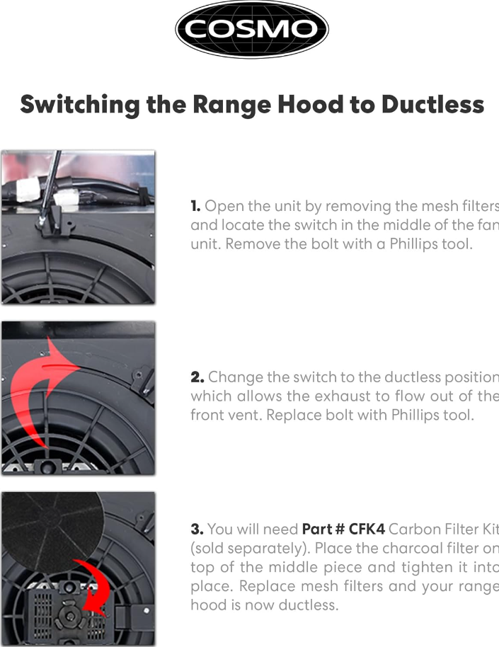 Cosmo 5MU30 30in Range Hood 200CFM Ducted/ Ductless