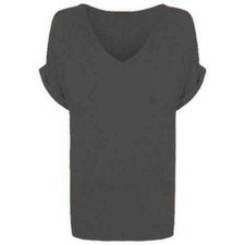 Women Oversized Baggy Loose Fit Turn up Batwing Sleeve Ladies V Neck Top T shirt
