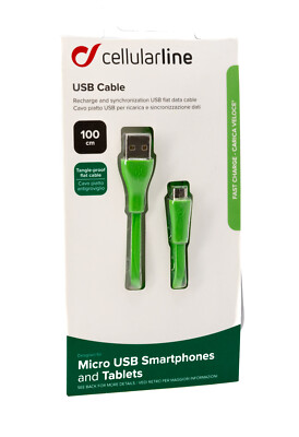 Cellularline Micro USB Flachkabel Smartphone Tablet 1m grün USB Kabel 124