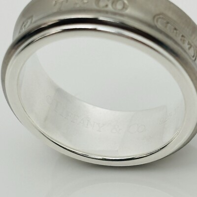 Size 7 Tiffany & Co 1837 Grey Titanium and Silver Ring Band Mens