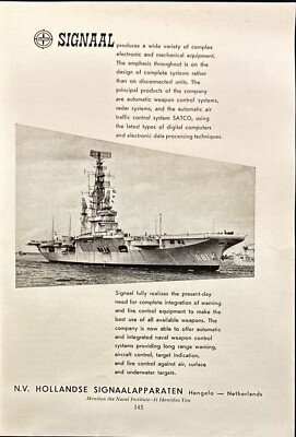 N.V. Hollandse Signaal HNLMS Karel Doorman (R81)  Vtg Print Ad 1960