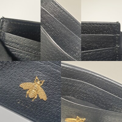 TARIFF FREE GUCCI Animalier Card Case 523685 Leather Black Unisex