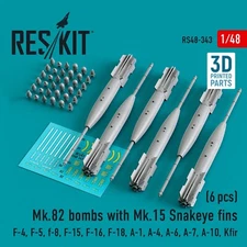 Mk.82 bombs with Mk.15 Snakeye fins 6pcs for Scale Kit 1:48 ResKit RS48-0343