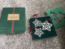 RARE 2001 Longaberger Pewter Star Ornament Set of 3 - Includes Ribbons - IN BOX