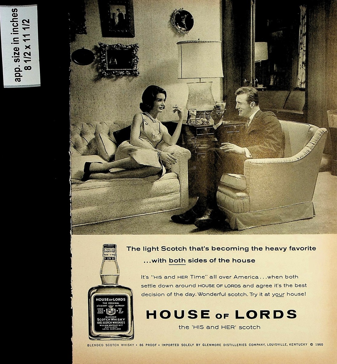 1961 House of Lords His or Her Scotch Vintage Print Ad 7878