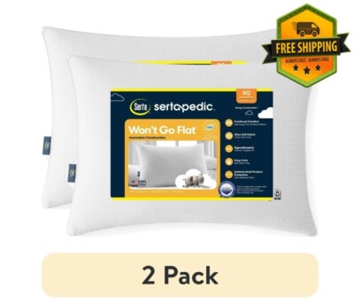 (2 Pack) Sertapedic Won't Go Flat Bed Pillow, Standard/Queen