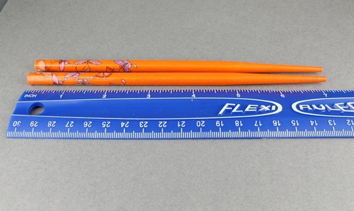 Orange set of 2 butterfly wood hair chop sticks picks pins print 7 1/8" long - Picture 5 of 6