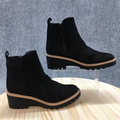 Maurices Boots Womens 10 M Bridget Ankle Booties Wedge 126688 Black Faux  Leather