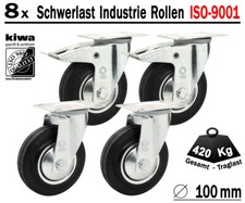 8 x Transport Schwerlast Lenkrollen Gummi Rollen Ø 100mm Br-Le BS-Rollen GERMANY