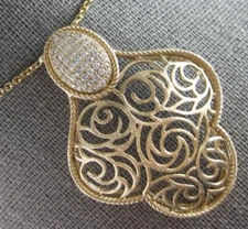 EXTRA LARGE .57CT DIAMOND 14K YELLOW GOLD OPEN FILIGREE OVAL BY THE YARD PENDANT