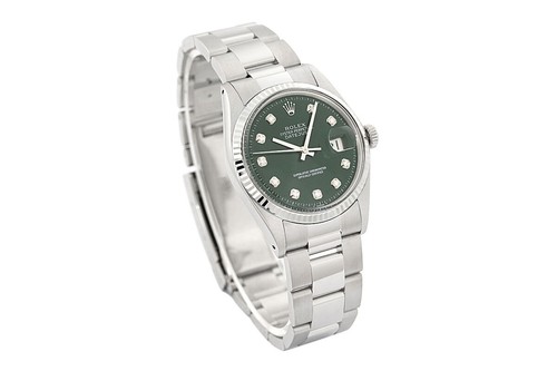 Rolex Mens Datejust Green Diamond Dial 18K White Gold Steel Watch w/ Oyster Band - Picture 7 of 7