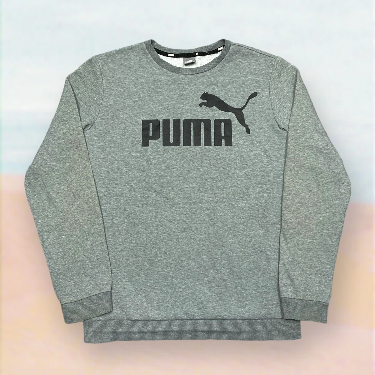 Puma Sweatshirt Boys 15 16Y Grey Spell Out Logo Crew Pullover Jumper Teens