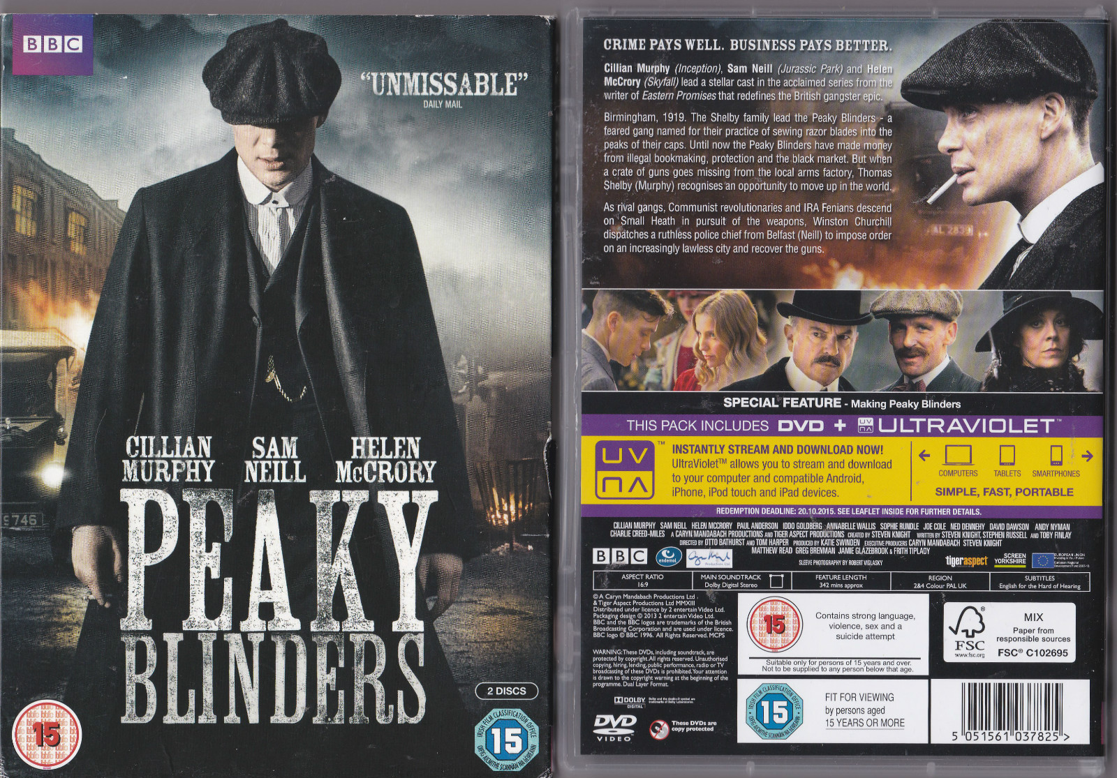 PEAKY BLINDERS COMPLETE SERIES 1 DVD BBC DRAMA CILLIAN MURPHY SAM NEIL