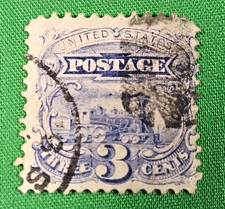 US #114 1869 3c ultramarine “Locomotive” pictorial MRG/VF