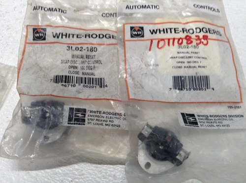 LOT OF 2, NEW, SEALED, WHITE-RODGERS, 3L02-180, SNAP DISC LIMIT CONTROL
