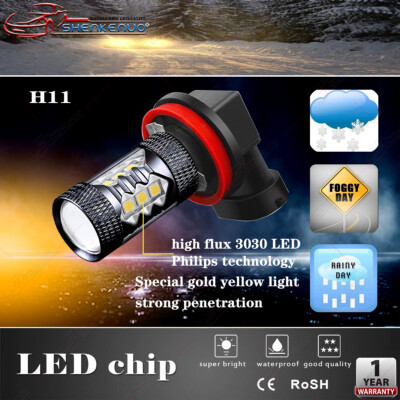 Pack De 2 Ampoules LED H11/H8 3000K Jaune Doré - Pour Feux De Brouillard/position/DRL - 100W