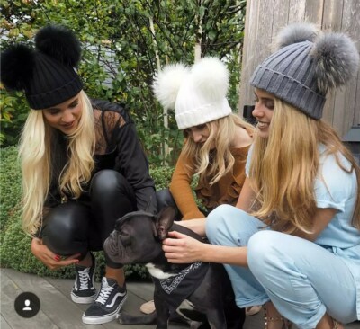 womens double pom pom hat