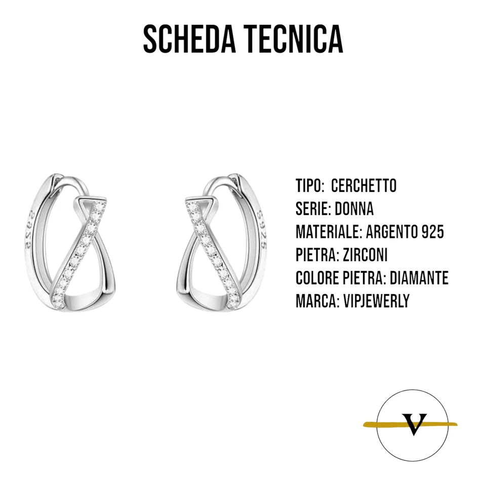 ORECCHINI DONNA A CERCHIO IN ARGENTO 925 RODIATO ZIRCONI BIANCHI RAGAZZA REGALO - Immagine 3 di 4