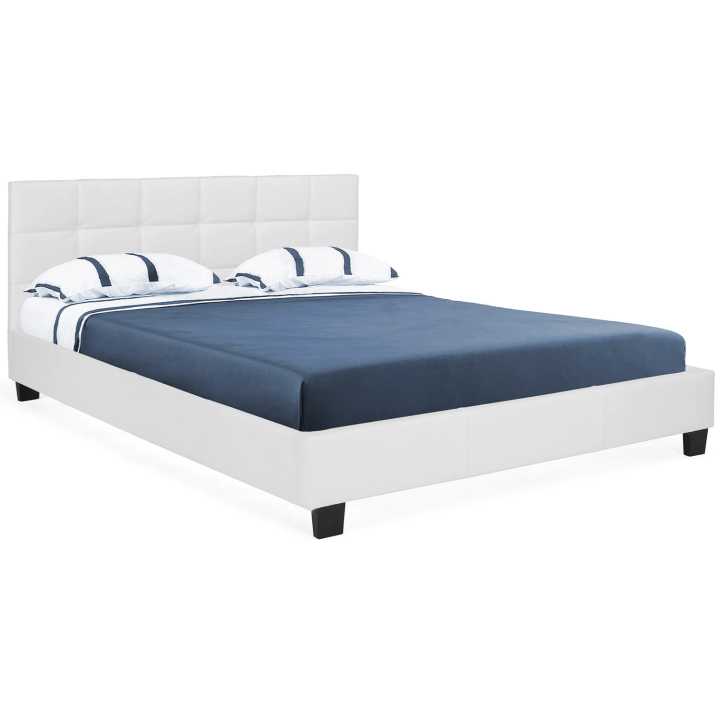 Lit double design CHARLOTTE 140 x 190 cm fini en PVC blanc haute densité