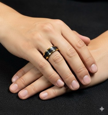 Black and Gold Band Ring, Round, Size 12, Fashion Style men's ring