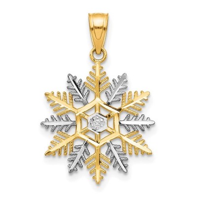 10k Yellow Gold With Rhodium-Plating Snowflake Pendant