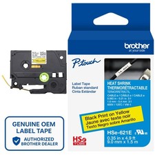 Genuine Brother HSe-621E Black on Yellow 3:1 Heat Shrink Tube 0.35" AWG 10-22 