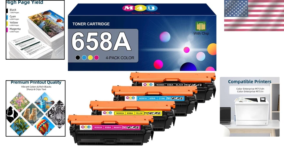 Juego de cartuchos de tóner Premium 658A para impresoras Color Enterprise M751dn y M751n Foto 2 de 4