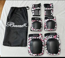 Bosoner Youth Large Heart Leopard Print Knee, Elbow, And Wrist Pads
