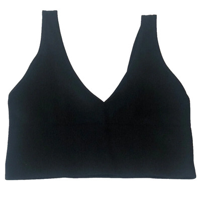 Women's Boutique Making Moves Black Stretch Ribbed V-Neck Bra Crop Top One Size