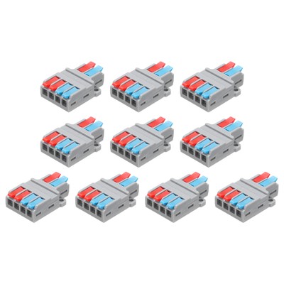 10pcs Din Rail Press Quick Terminal Blocks Splicing Wire Connectors(2 in 4 out)