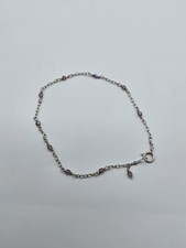 VTG Sterling Silver 925 Purple Crystal Beaded Anklet Ankle Bracelet 9" Hand...