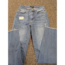 Judy Blue High Waist Skinny Jeans Medium Wash Raw Frayed Hem Side Slit 3/26