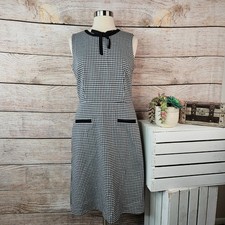 Talbots Black White Houndstooth Sheath Dress Bow Neck Sleeveless Size 6