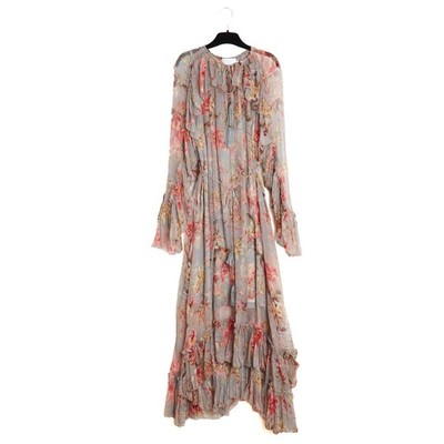 Zimmermann Gray Silk Dress FR42 Shabby Silk Muslin Ruffles Maxi Dress UK14 US12
