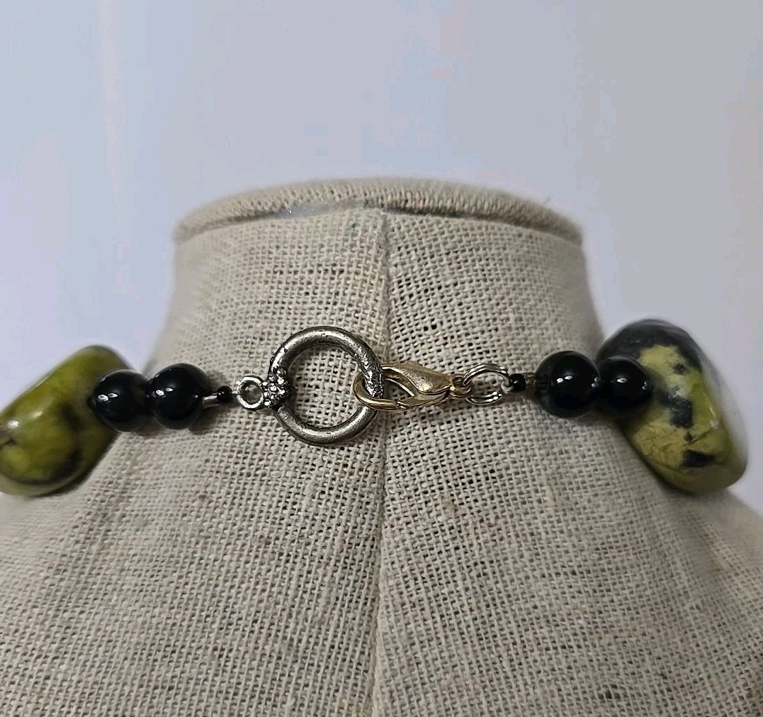 Statement 18" Green Jasperware Jasper Necklace-Go… - image 5
