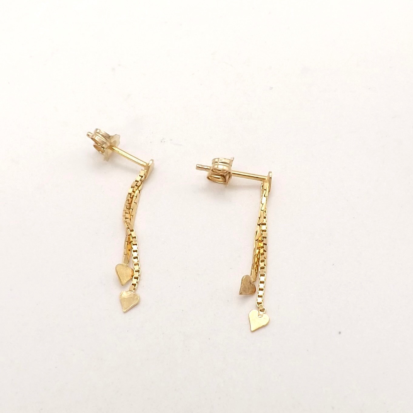 Solid 10k Gold Double Heart Dangle Stud Earrings … - image 4