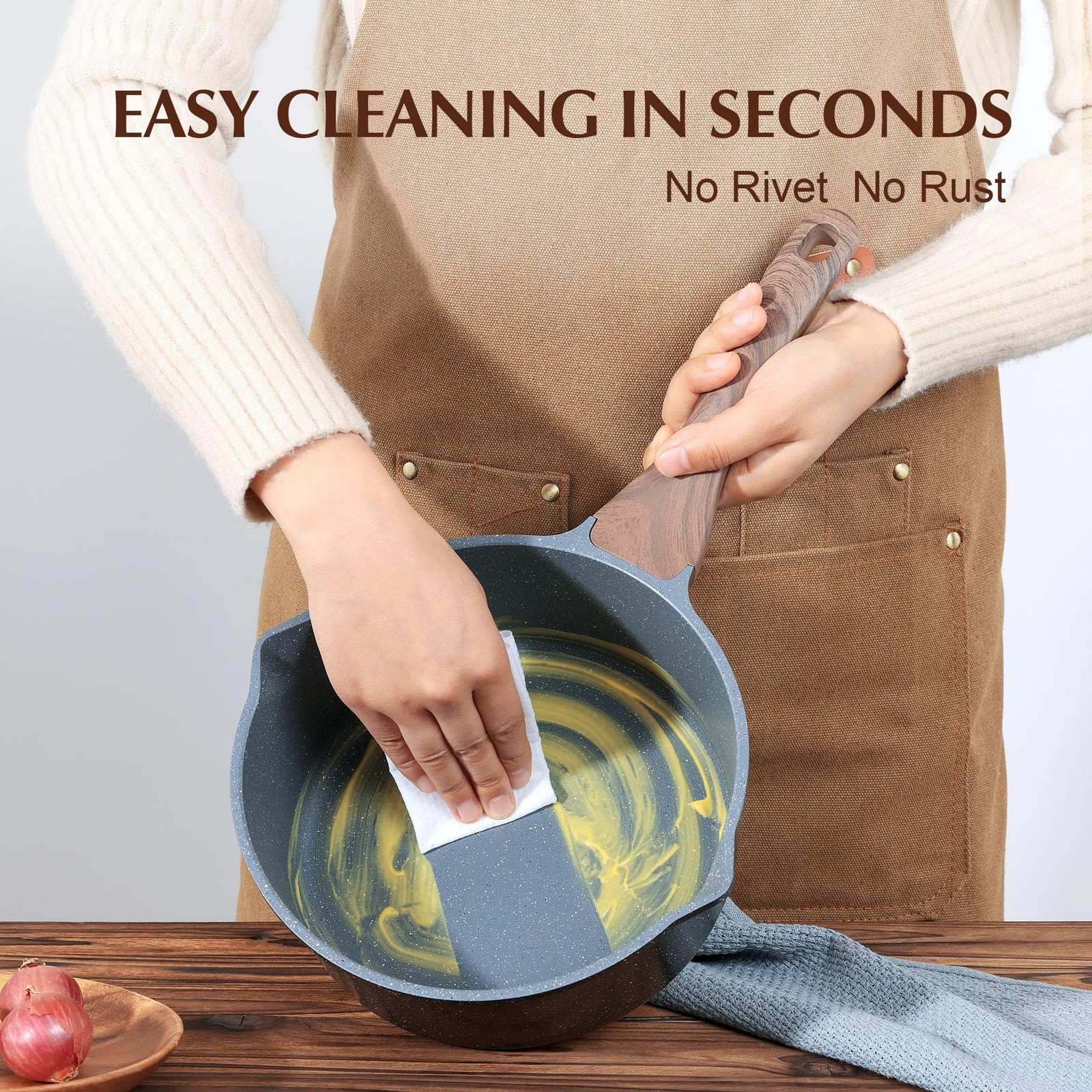 SENSARTE Nonstick Sauce Pan with Double Spout, 3.0 Quarts Swiss Granite Coati...