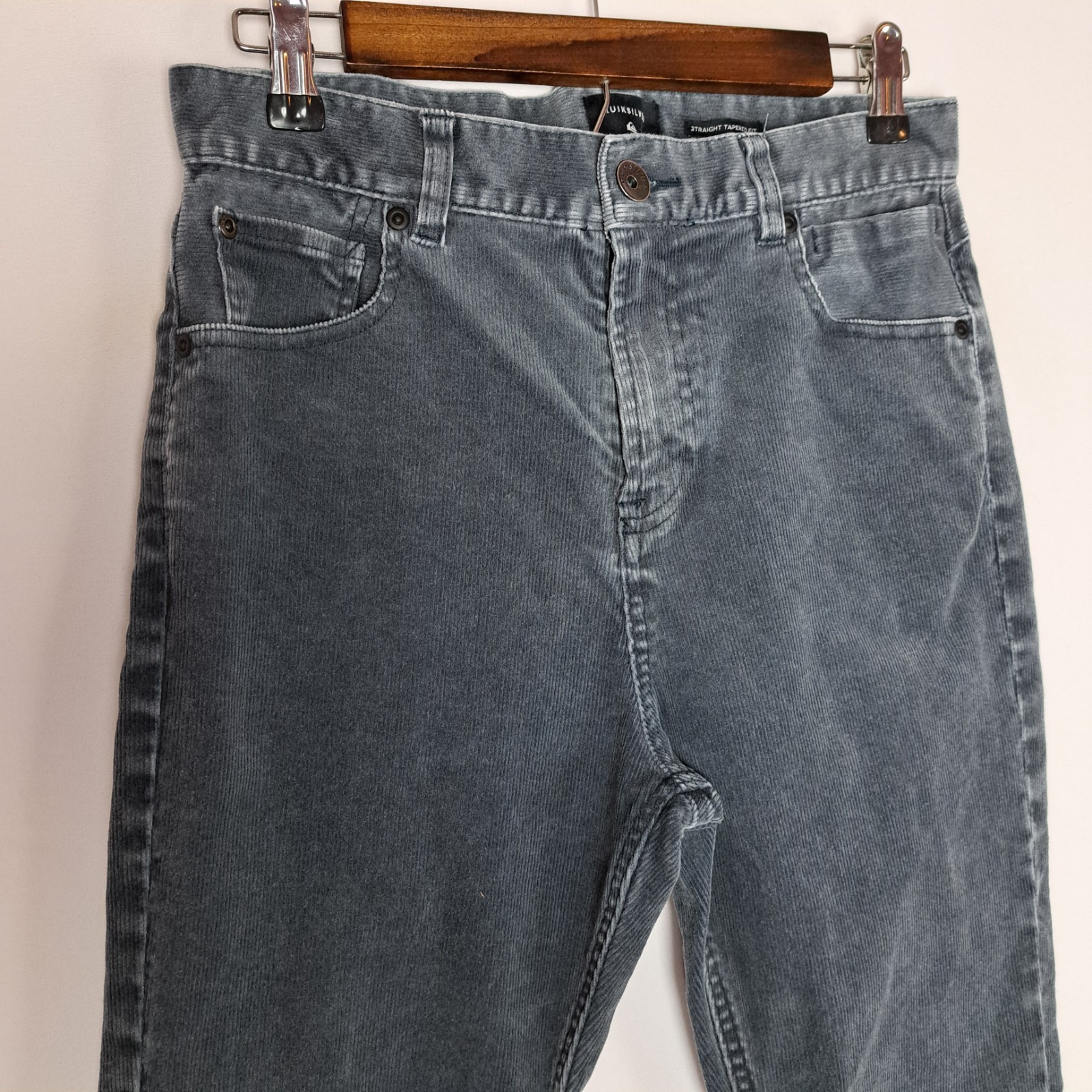 Quiksilver Corduroy Pants Mens 28x27 Gray Straight Tapered Fit 5 Pocket Stretch