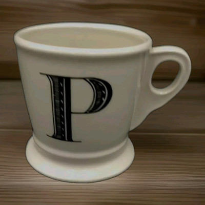 Anthropology Coffee Cup barber Mug  Monogramed P shave cream Mug White Black 