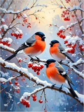 Tile Mural Bullfinch Birds Red Berries Kitchen Shower Backsplash Marble Ceramic