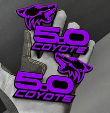 COYOTE 5.0 Emblem Badges Purple On black Fender Angry Racing Aggressive