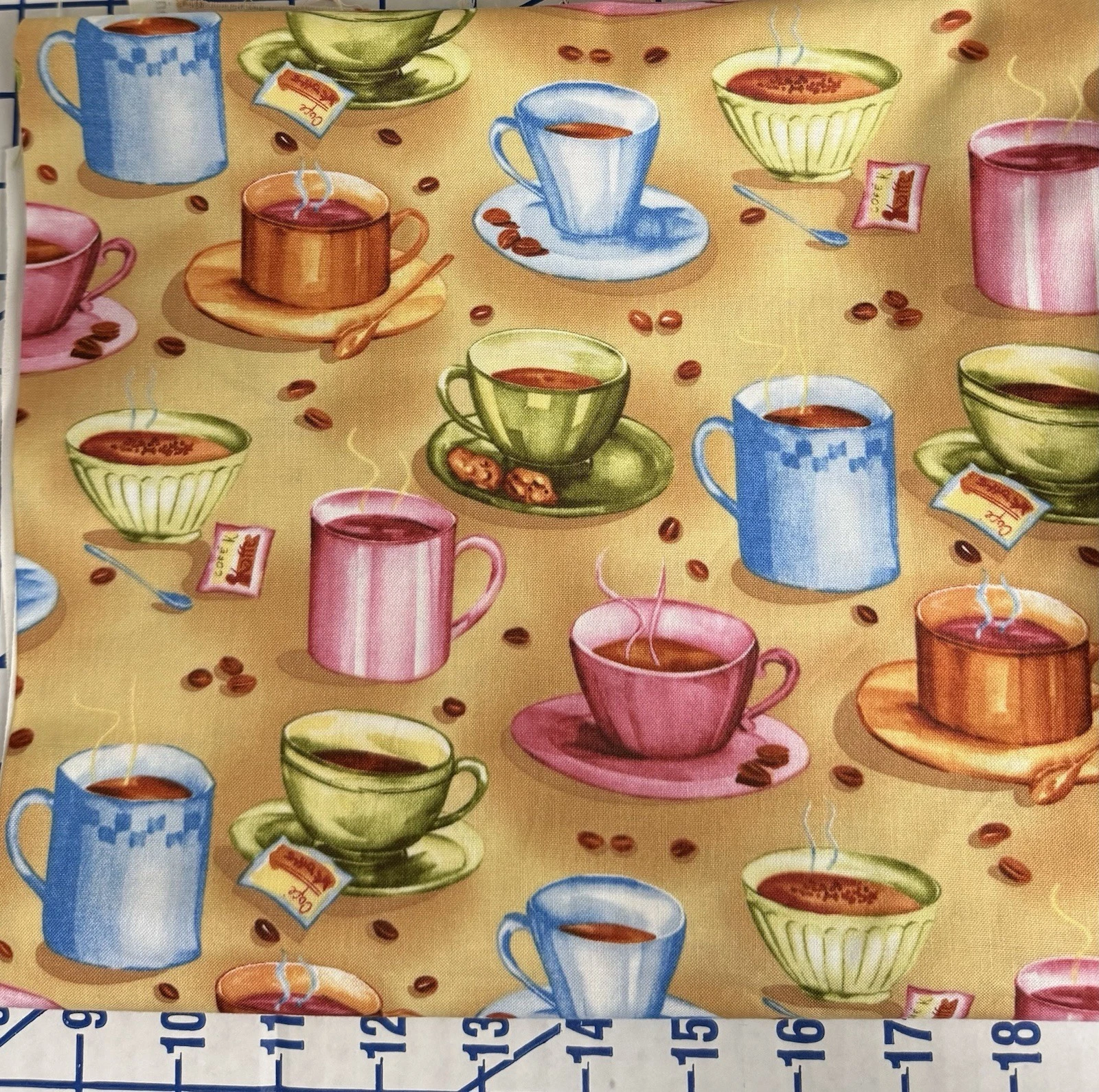  Galaxy Let's Do Coffee Cup Tossed Cotton Fabric 1  Yard E.E Schenck Company image 1
